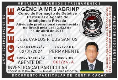 Carteira do Curso de Agente de Investigação Particular