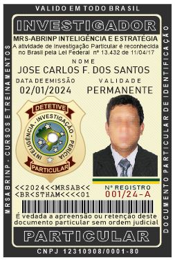 Carteira do Curso de Agente de Investigação Particular